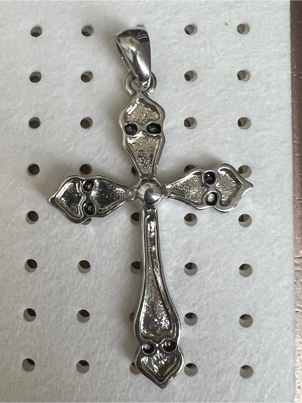Silver Tone Cross Pendant with Black Accents